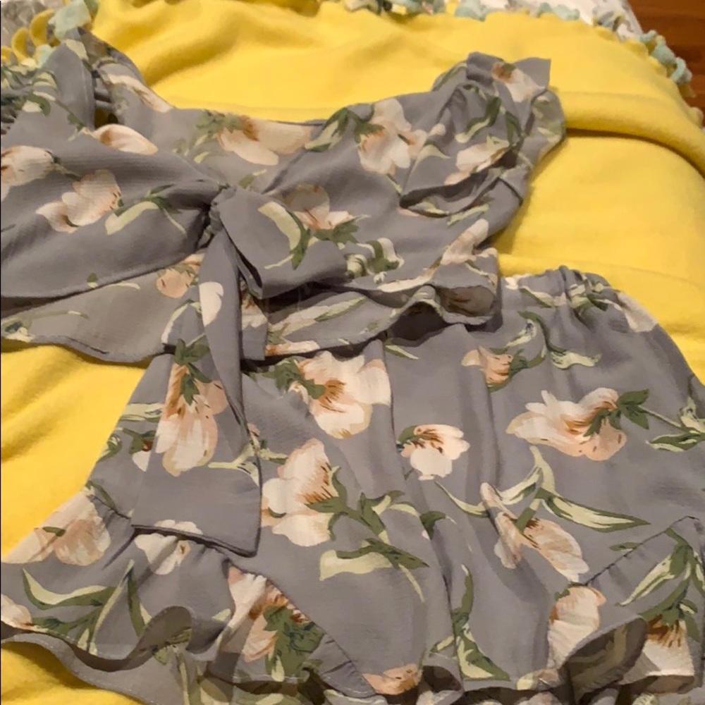 Grey floral two piece set